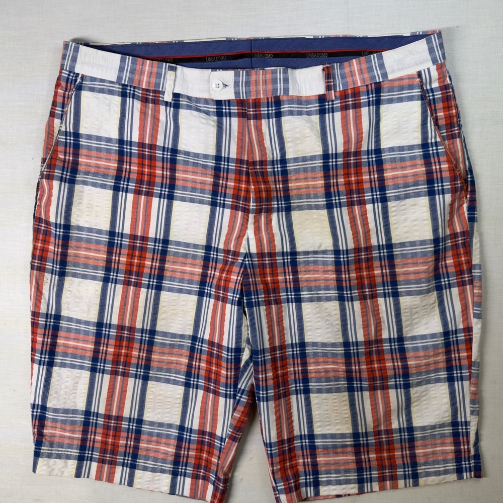Linea Uomo Shorts Mens Size 42 Red & White Plaid 11.5 Inch Inseam Casual Shorts